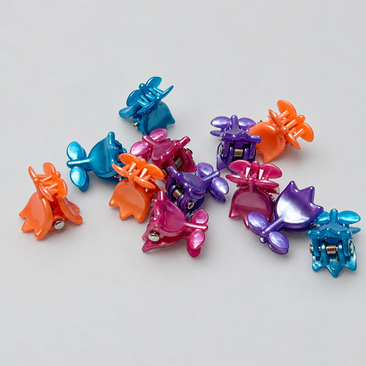 Hair Claws - Mini Tulip - Set of 12 - 3 Each of Orange, Blue, Rose, & Purple