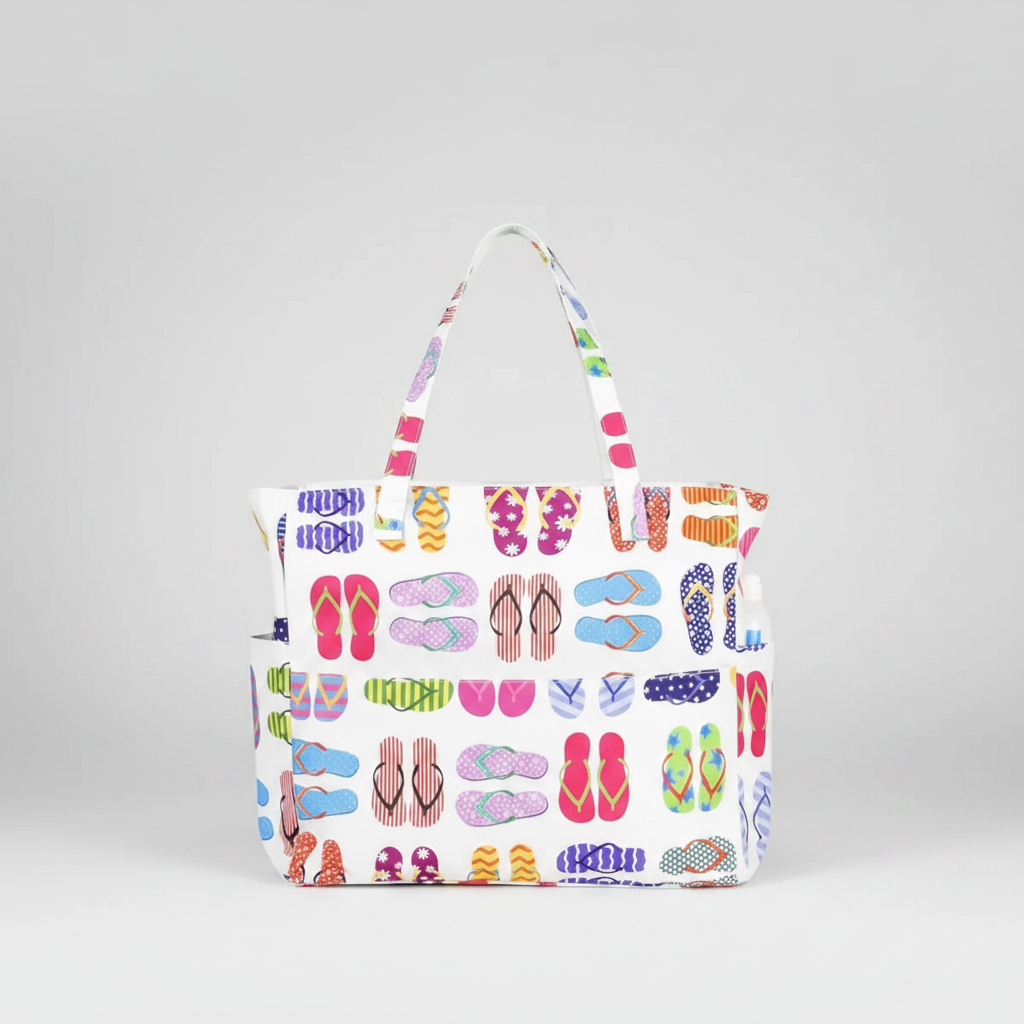 Tote Bag - Multicolored Sandals - Zipper Closure
