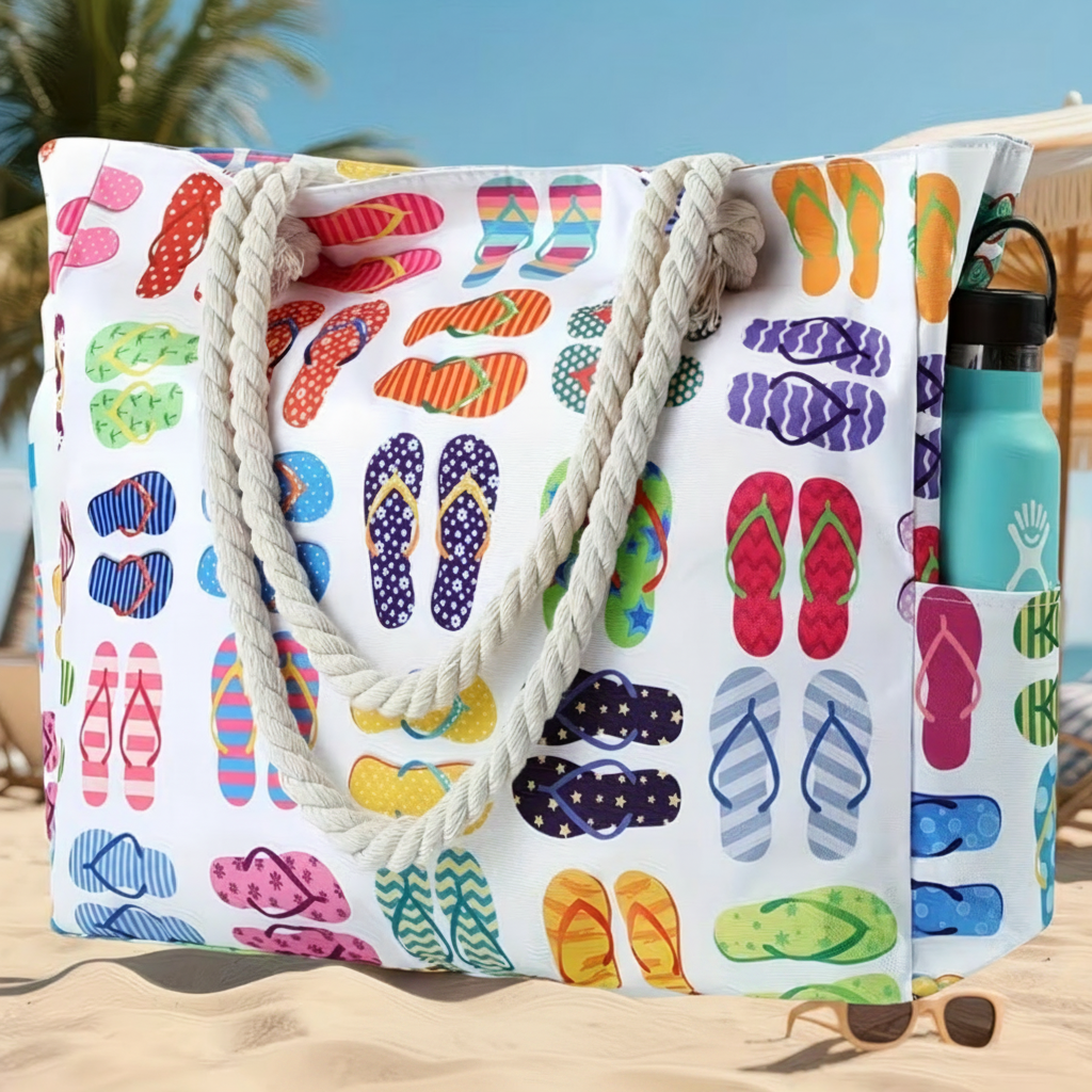 Tote Bag - Multicolored Sandals - Zipper Closure