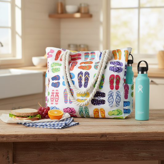 Tote Bag - Multicolored Sandals - Zipper Closure