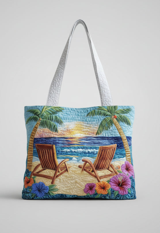 Tote Bag - Quilted Ocean View Palm Island Paradise Bag