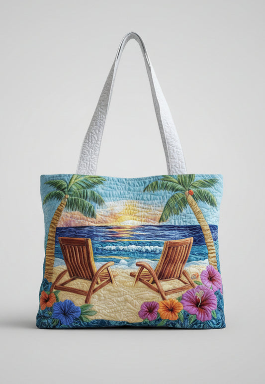 Tote Bag - Quilted Ocean View Palm Island Paradise Bag