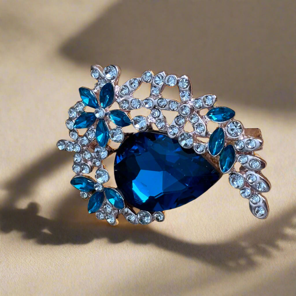 Brooch - Deep Blue Aquamarine Tear Drop Gem