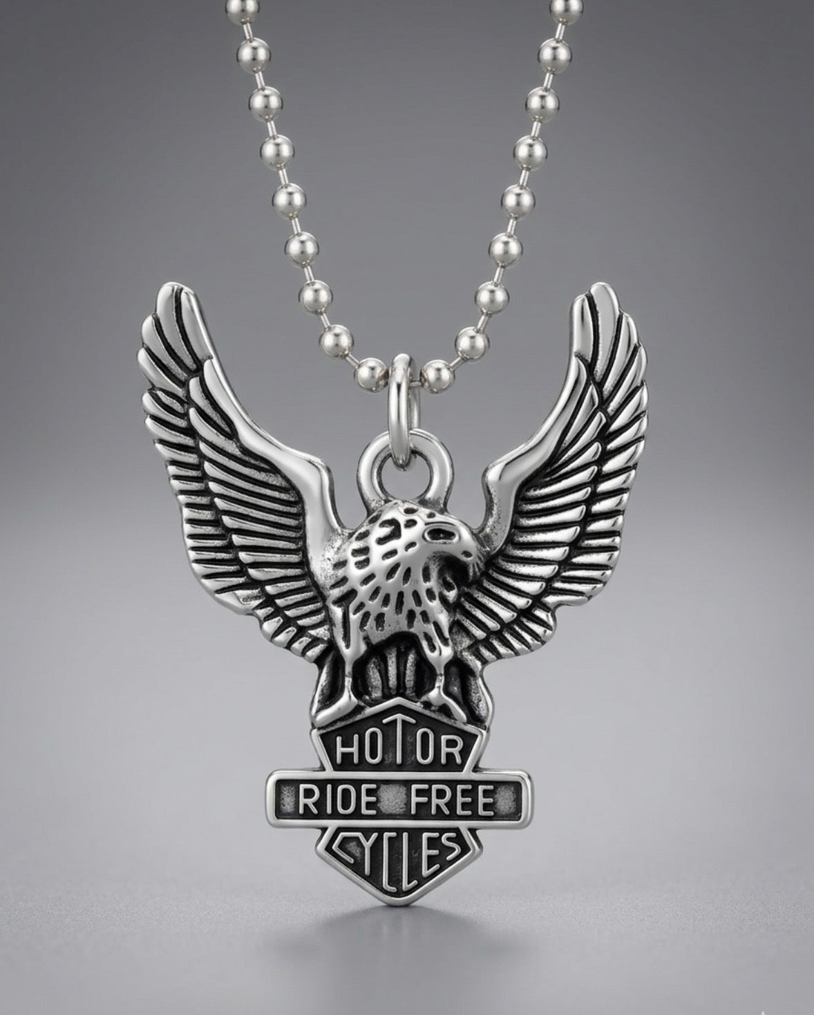 Necklace - "Motor Cycles Ride Free" Eagle with Outstretched Wings