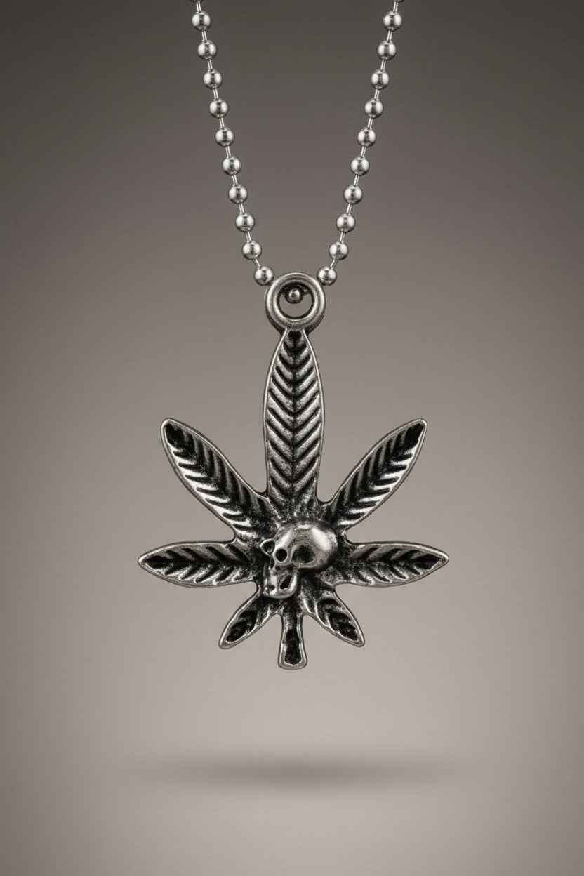 Necklace - Leaf with Skull Motif