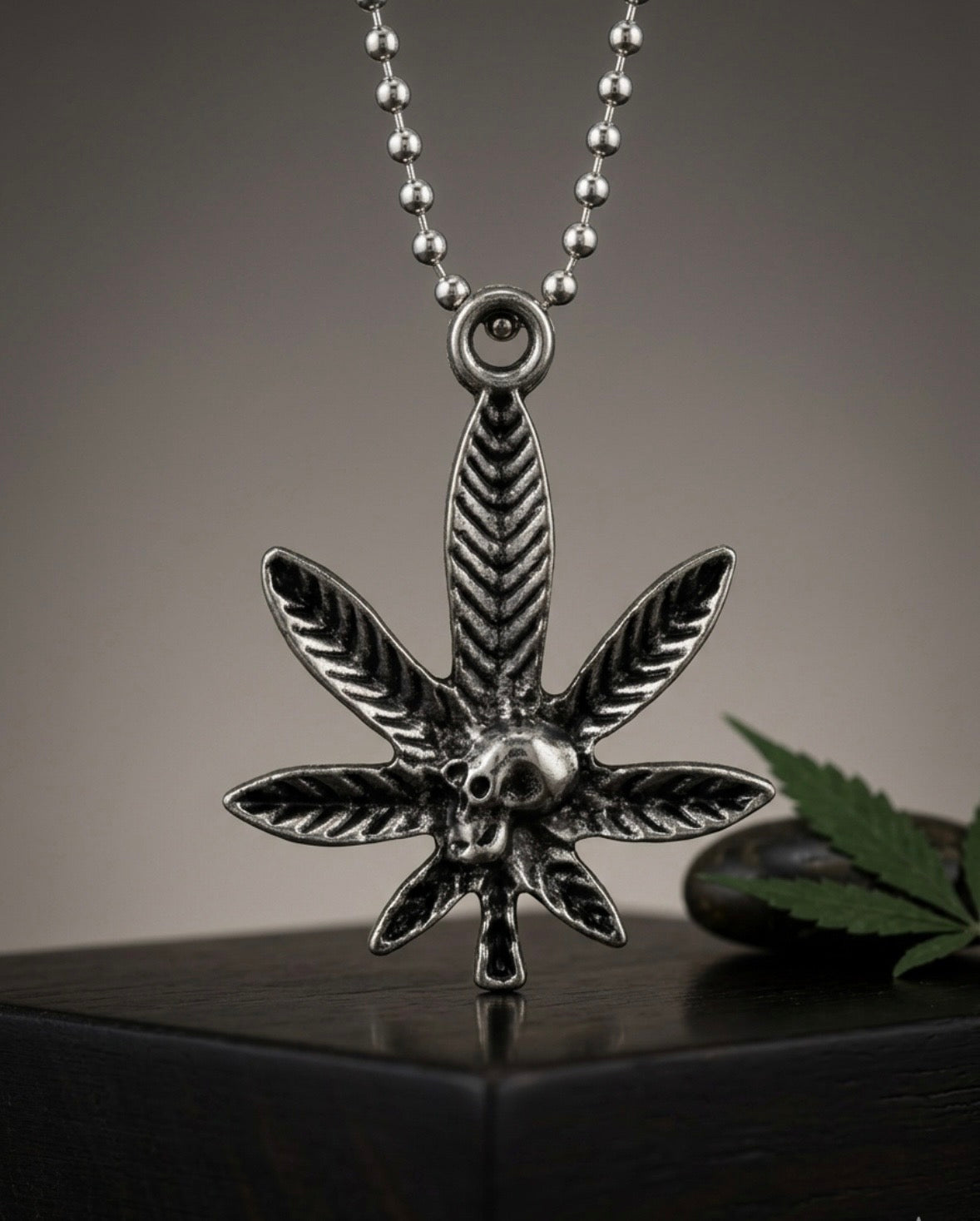 Necklace - Leaf with Skull Motif