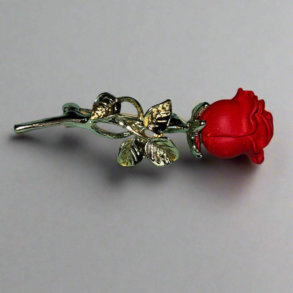 Brooch - Rose on a Golden Stem