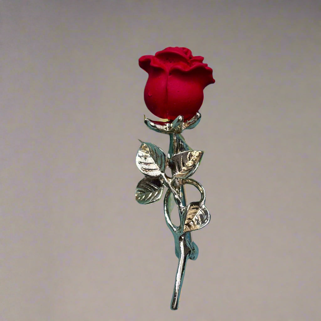 Brooch - Rose on a Golden Stem