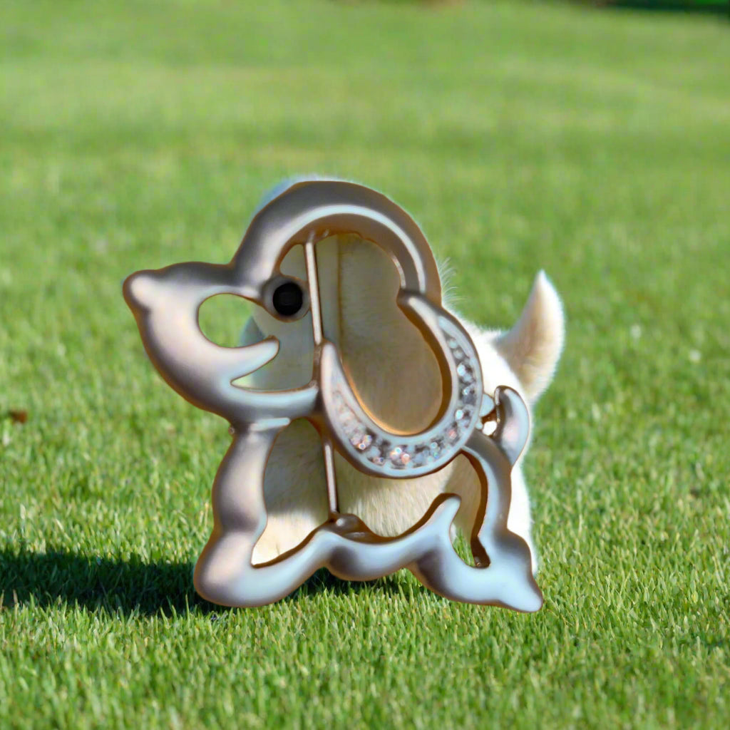Brooch - Silver Tone Dog with Rhinestones