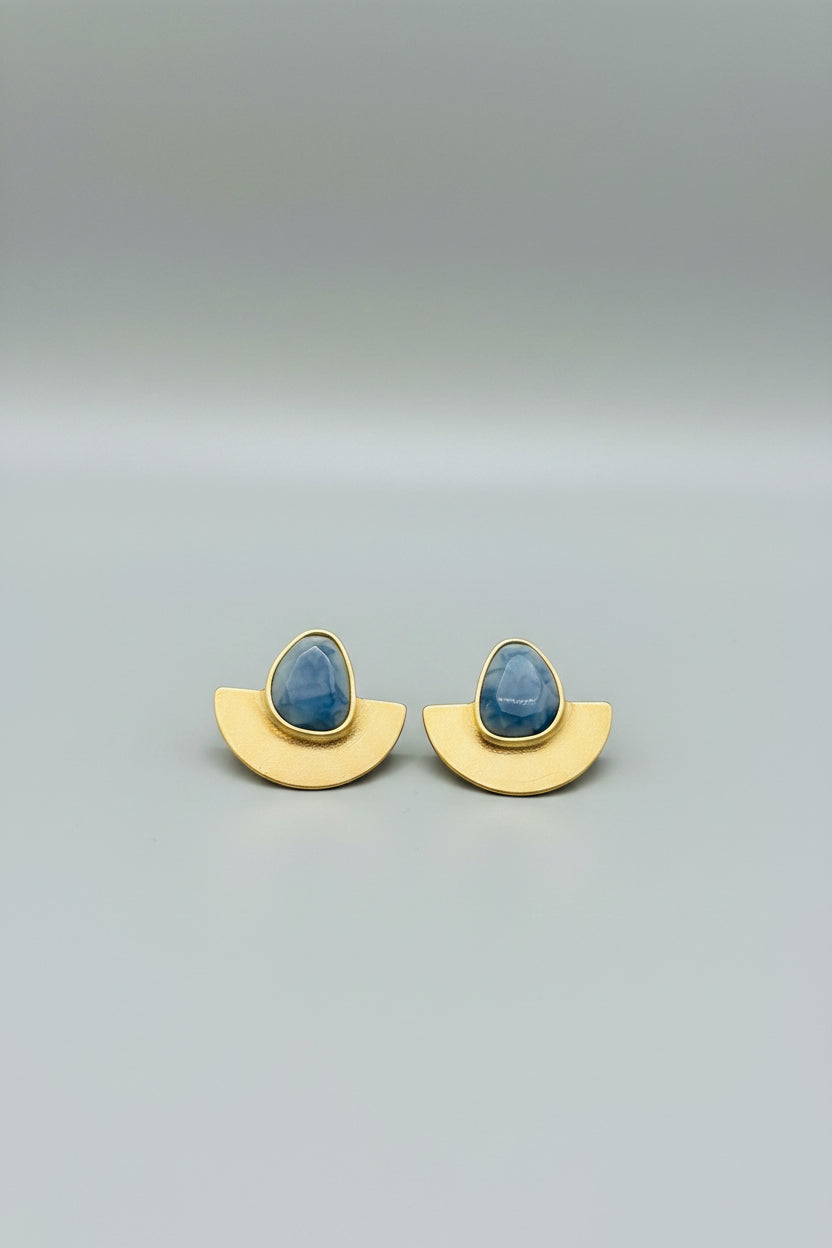 Geometric Stud Earrings - Blue Chalcedony
