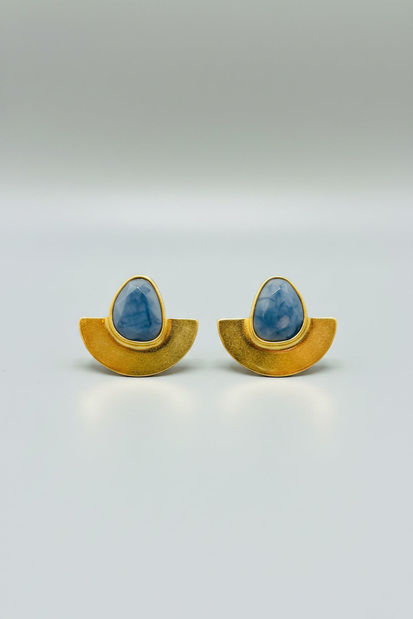 Geometric Stud Earrings - Blue Chalcedony