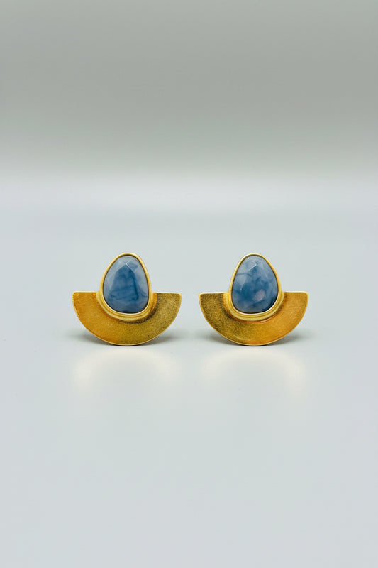 Geometric Stud Earrings - Blue Chalcedony