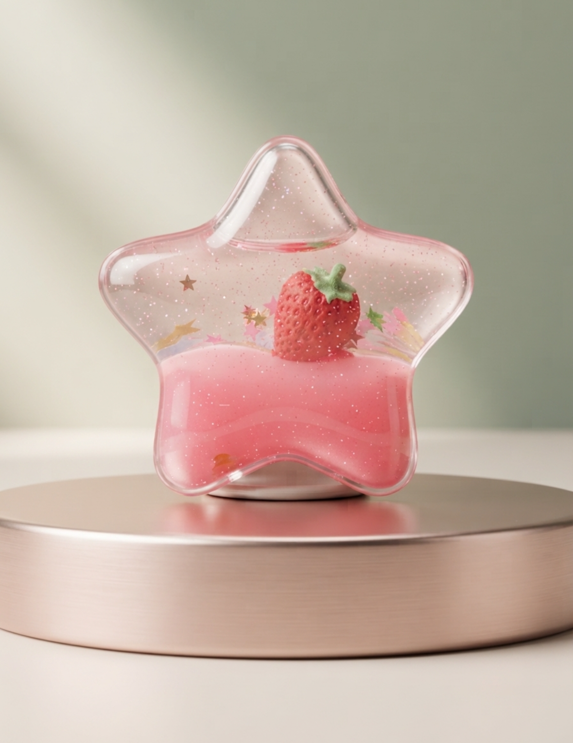Toy - Clear - Acrylic Shaker Star - Filled with - Pink Glitter - Lava Oil