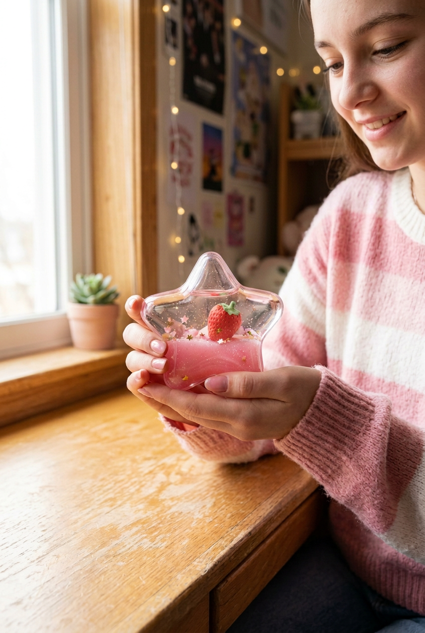 Toy - Clear - Acrylic Shaker Star - Filled with - Pink Glitter - Lava Oil