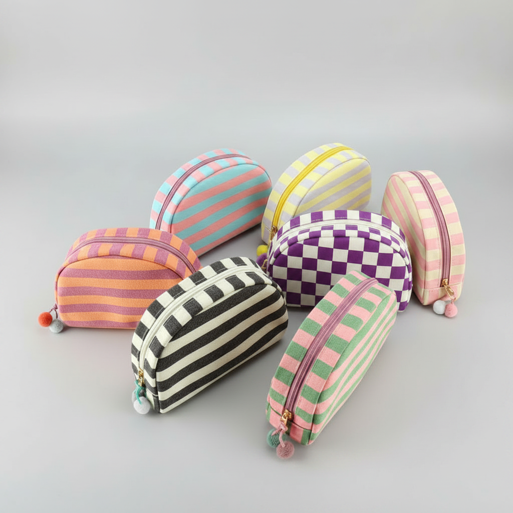 Cosmetic Bag - Purple and White Checkered
