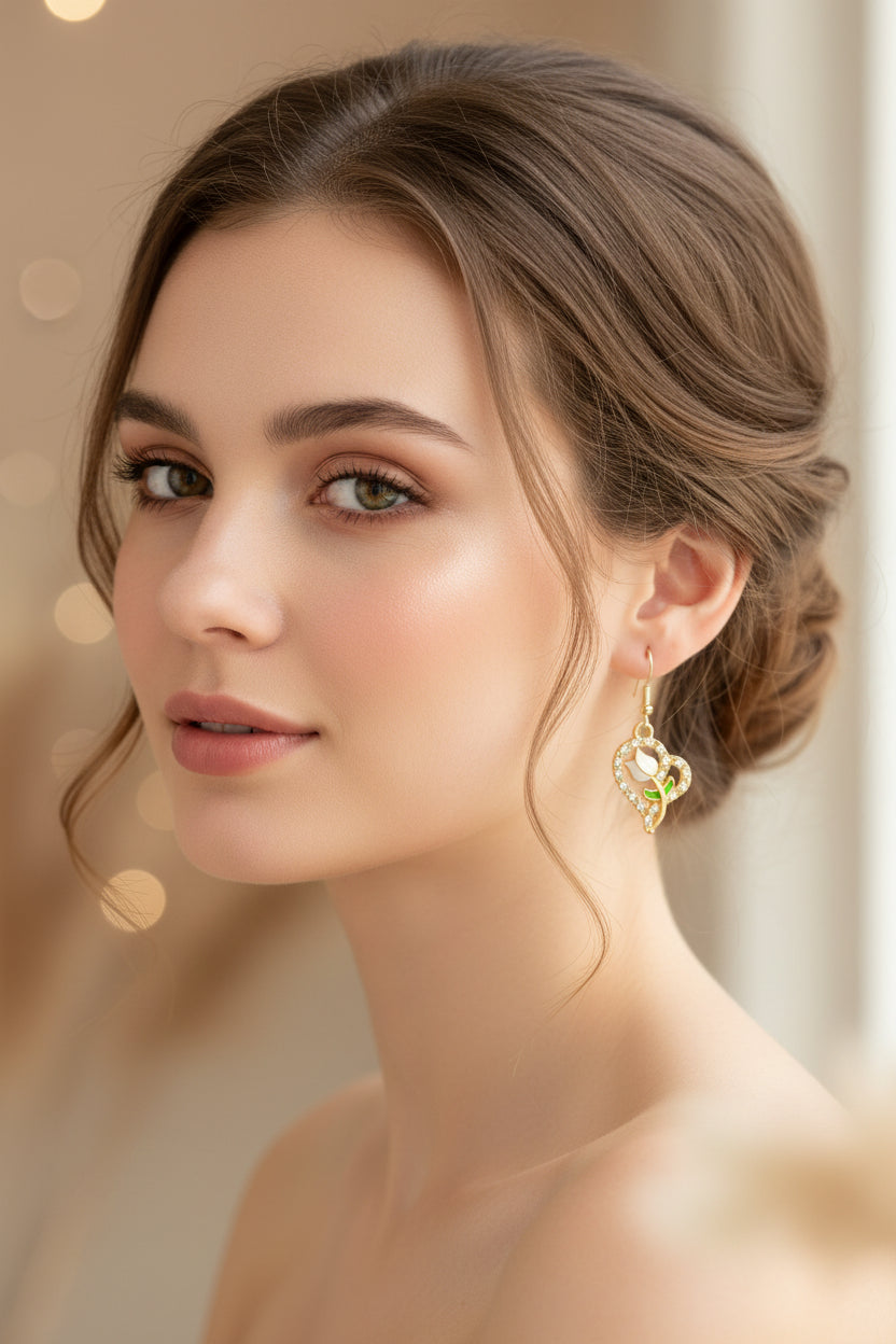 Earrings - Rhinestone Heart with Tulip