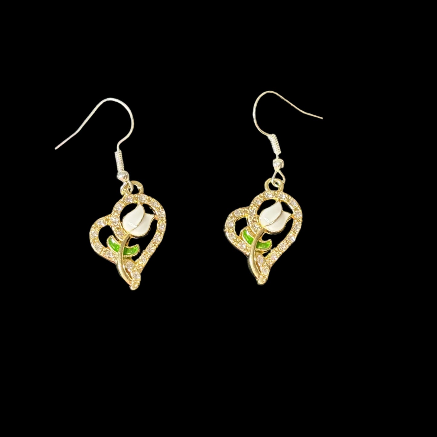 Earrings - Rhinestone Heart with Tulip