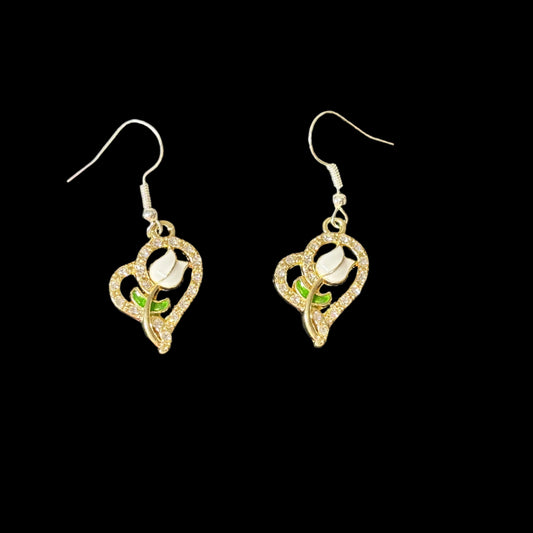 Earrings - Rhinestone Heart with Tulip