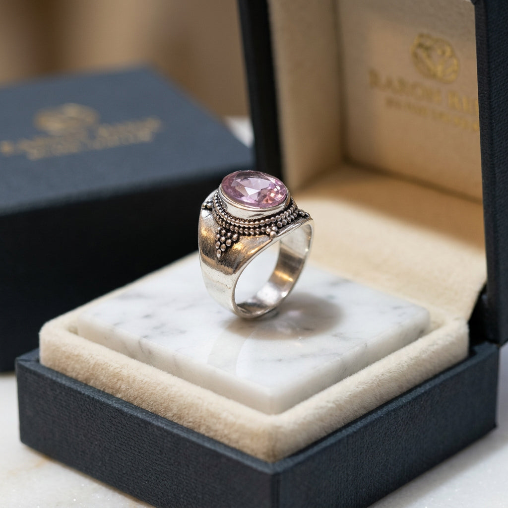Rings - Sterling Silver - Pink - Oval - Gemstone - Size 7