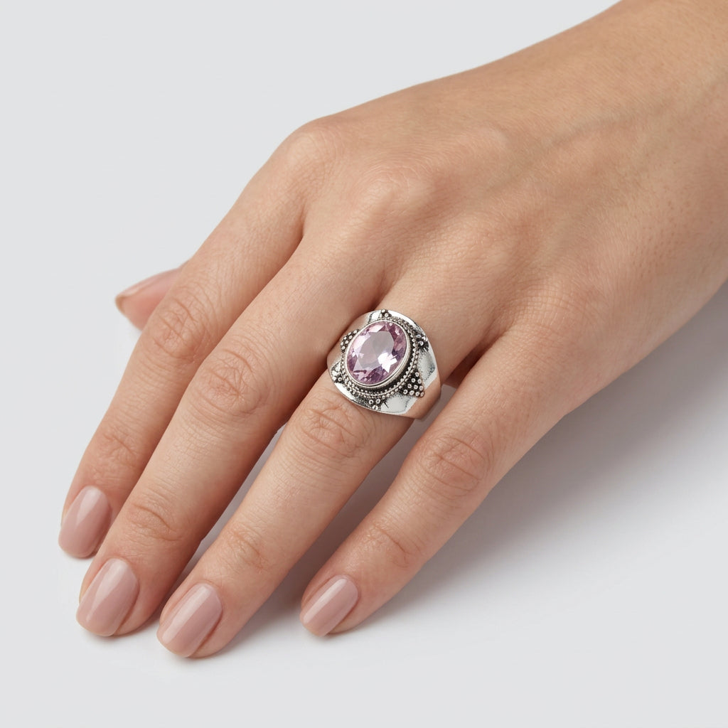 Rings - Sterling Silver - Pink - Oval - Gemstone - Size 7
