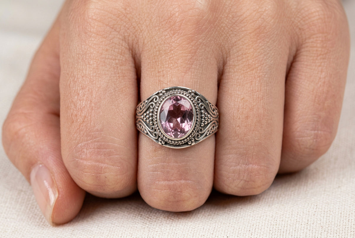 Rings - Sterling Silver - Pink - Oval - Gemstone - Size 7