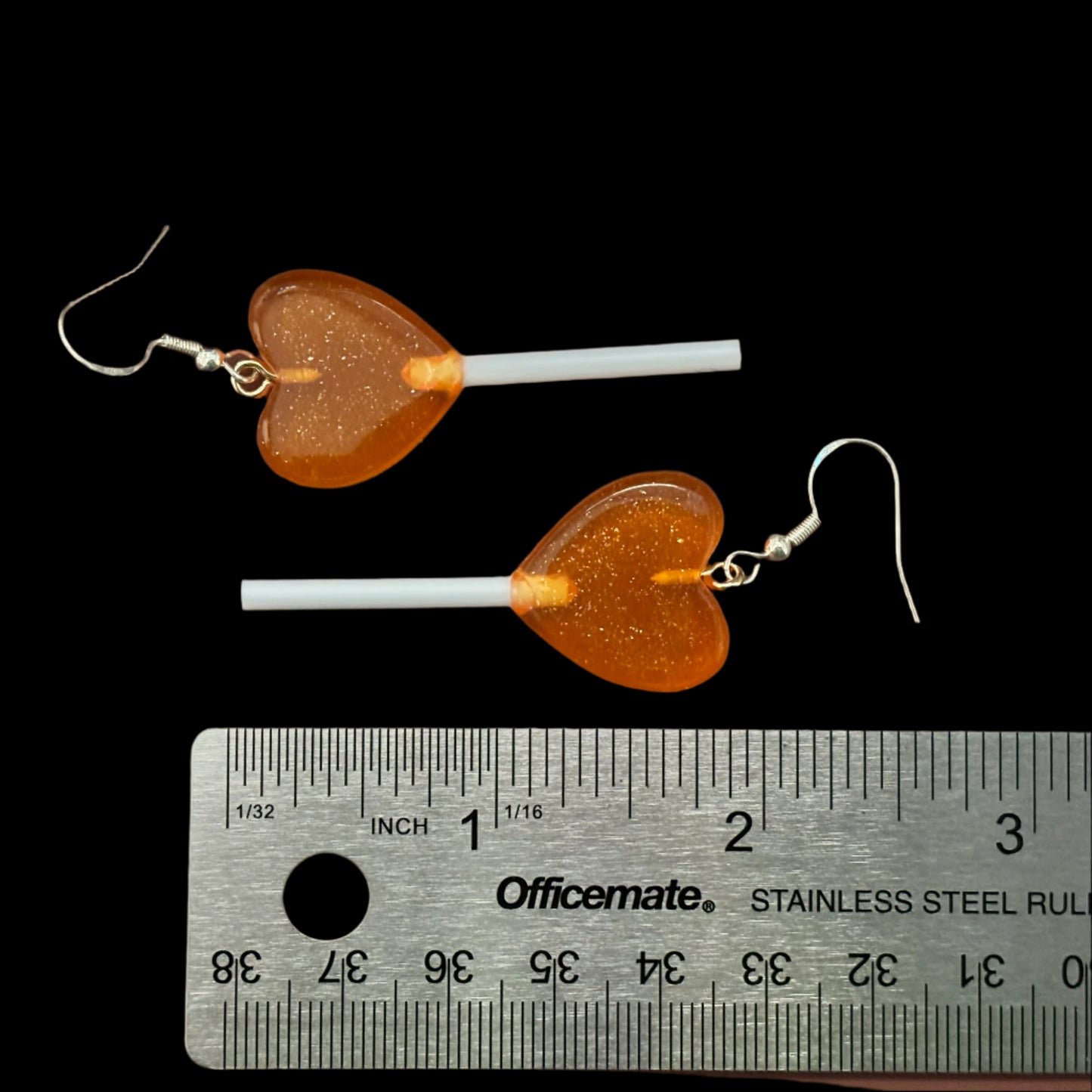 Earrings - Orange Heart Shaped Lollipops