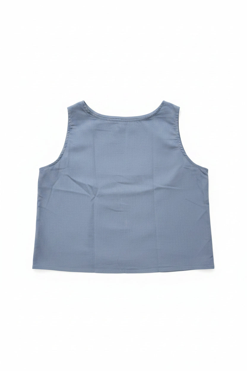 Ladies Two Piece Set - Sleeveless Boxy Top with Blue Gaucho Pants