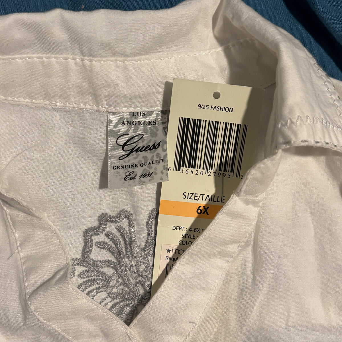 Girl's Shirt - Front Snap - White - by GUESS - Size 4-6X