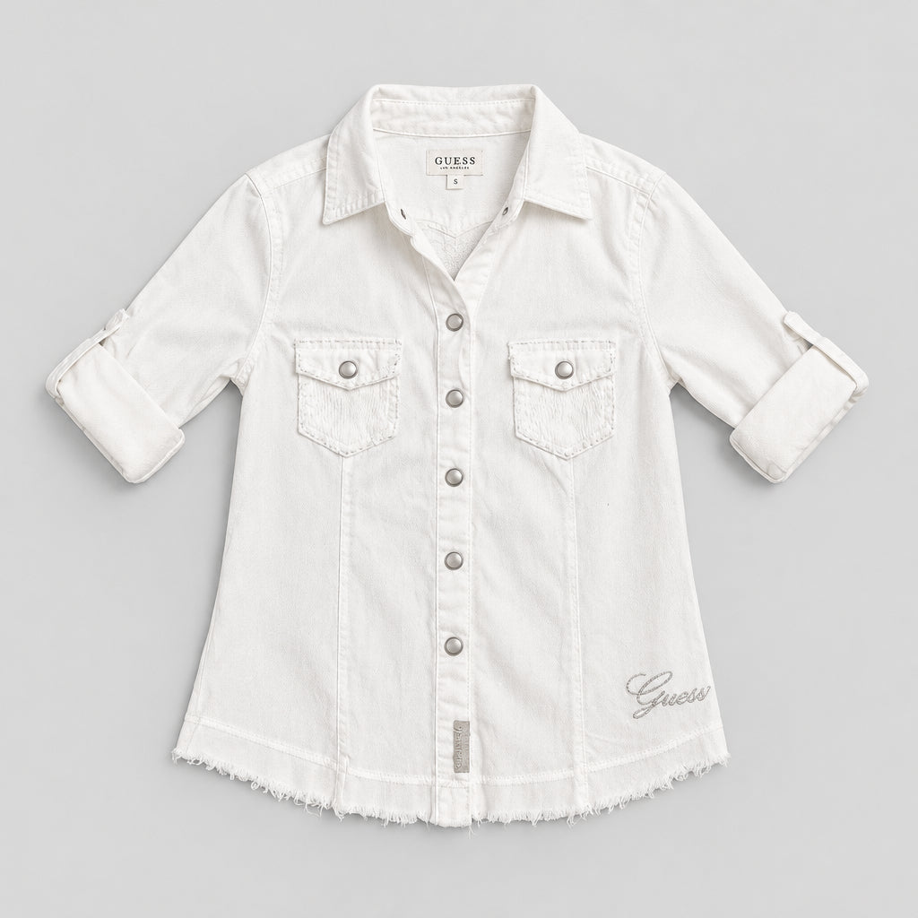 Girl's Shirt - Front Snap - White - by GUESS - Size 4-6X