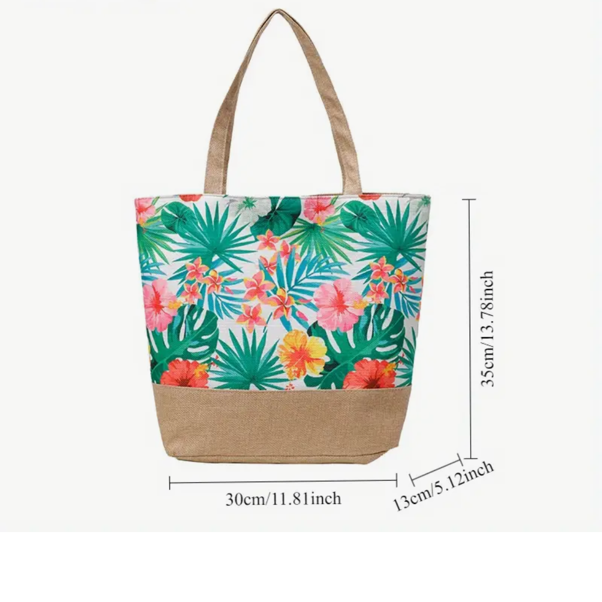 Tote Bag - Blue Leaves - Tropical Print - Beach - Shopping - Zippered Closure