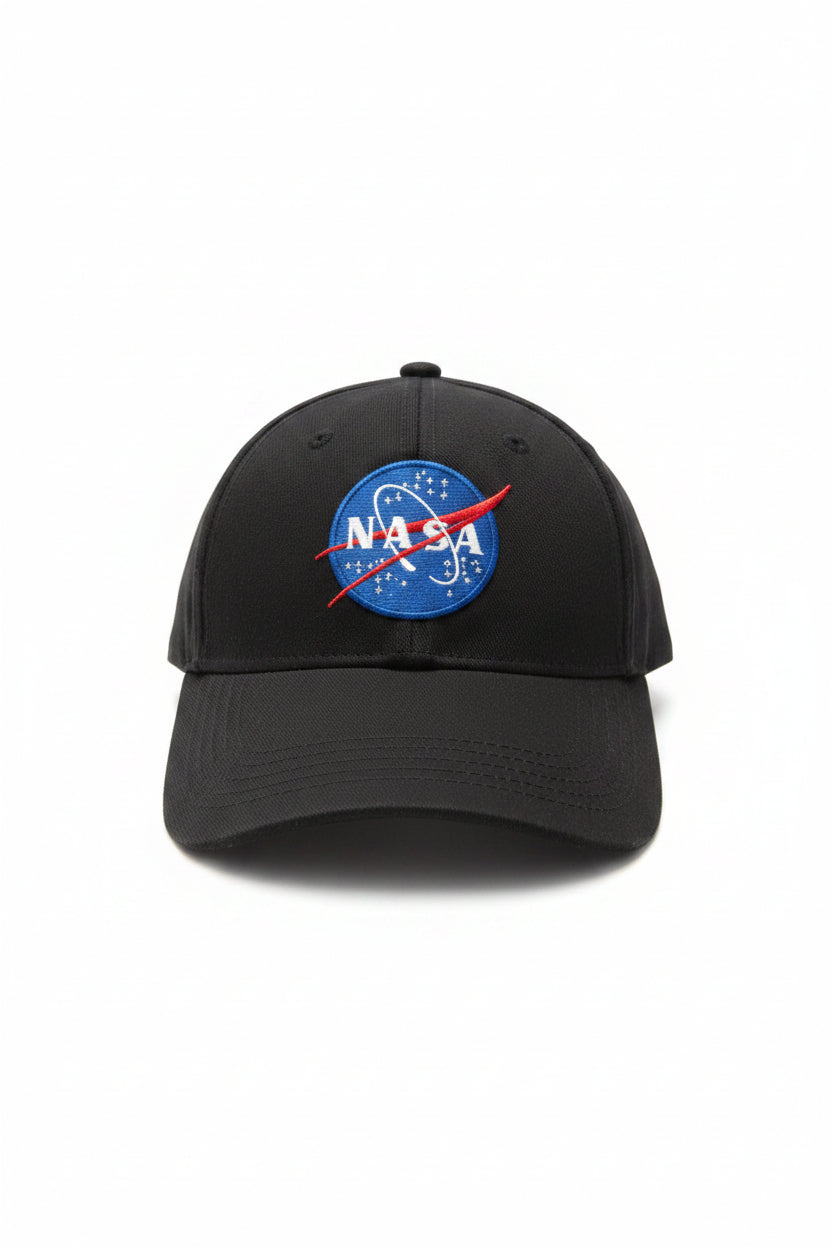 NASA Blue and White Insignia on a Black Baseball Cap
