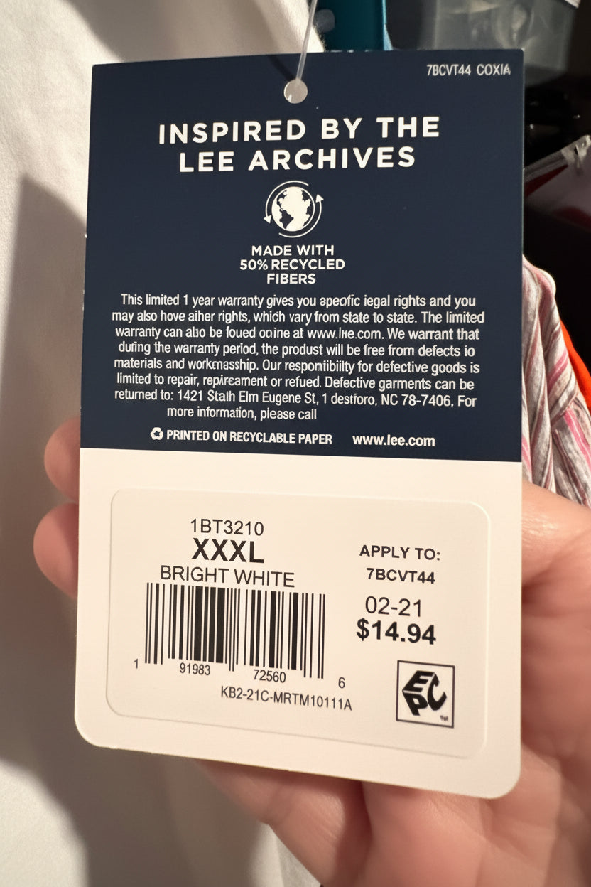T-Shirt - LEE - Bright White - Size XXXL