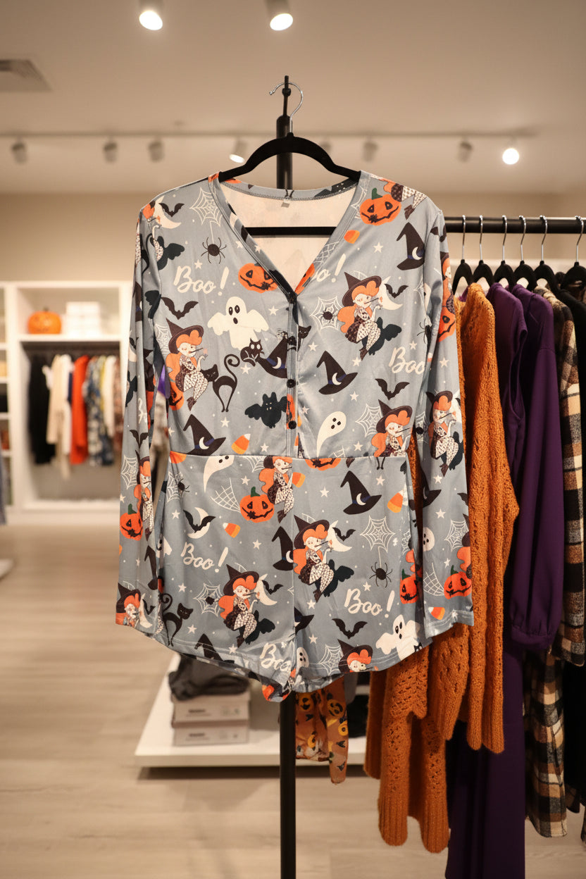 Ladies - Halloween Themed - Long Sleeve - Onesie Pajama