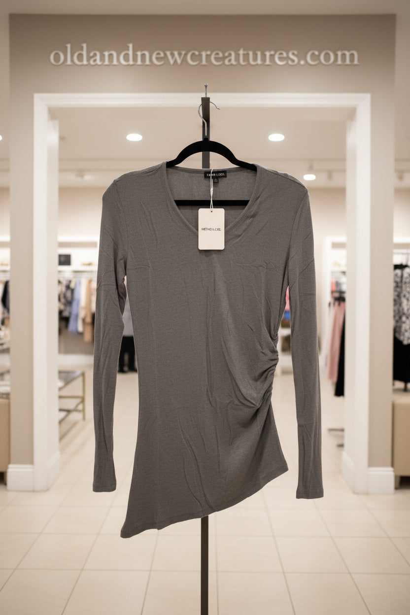 Blouse - Ladies - Methe & Ciel - Asymmetric Side Ruching Long Sleeve - Size Medium