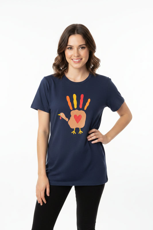 T-shirt - Ladies - Thanksgiving Handprint Turkey  - Size Ladies Medium