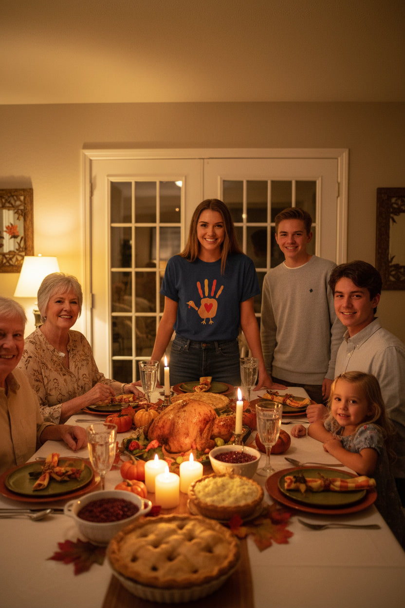 T-shirt - Ladies - Thanksgiving Handprint Turkey  - Size Ladies Medium