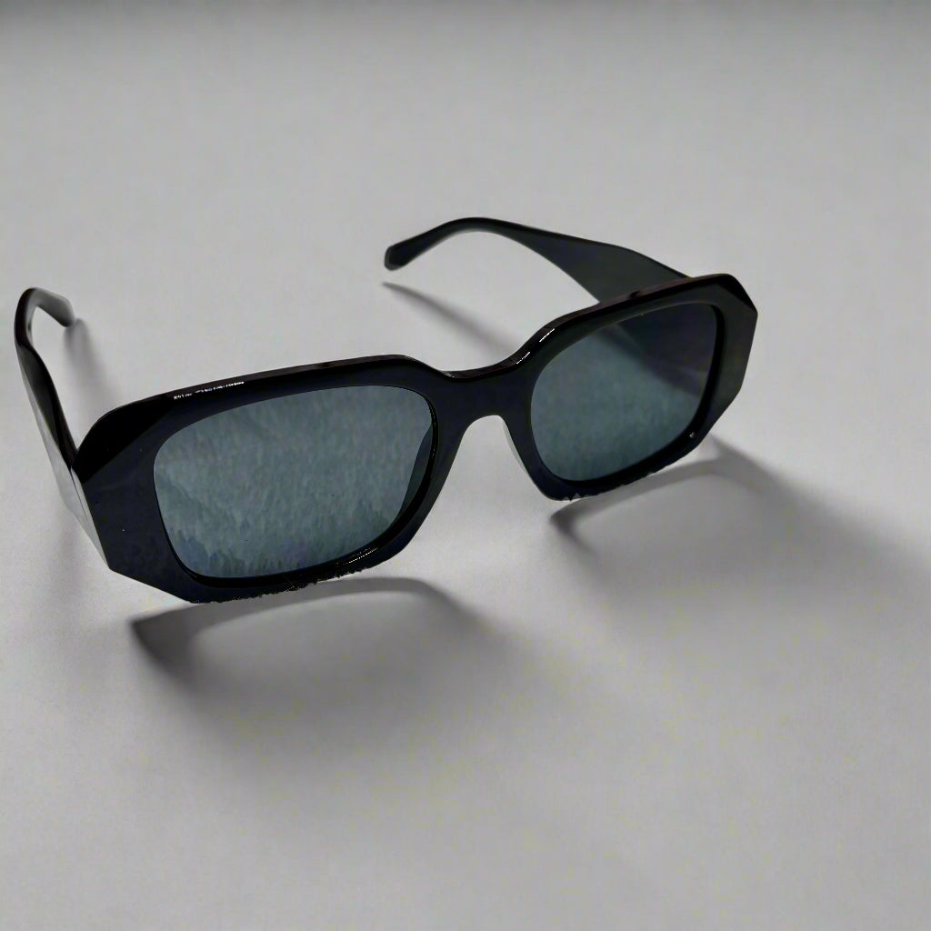 Black Rectangular Frame Acetate Sunglasses