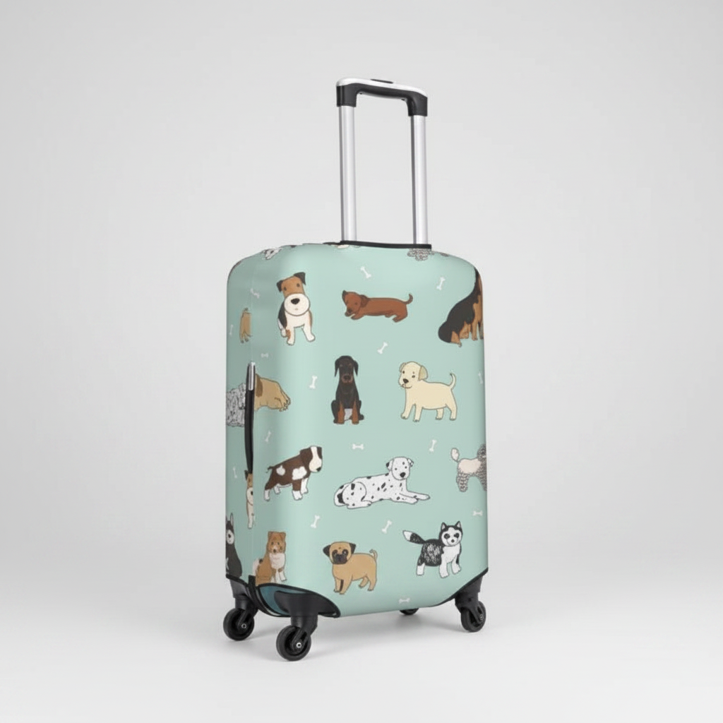 Luggage Cover in Puppy Print Mint Green - XL