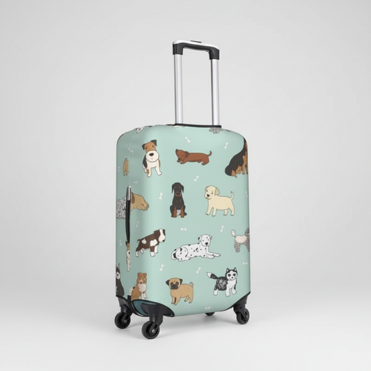 Luggage Cover in Puppy Print Mint Green - XL