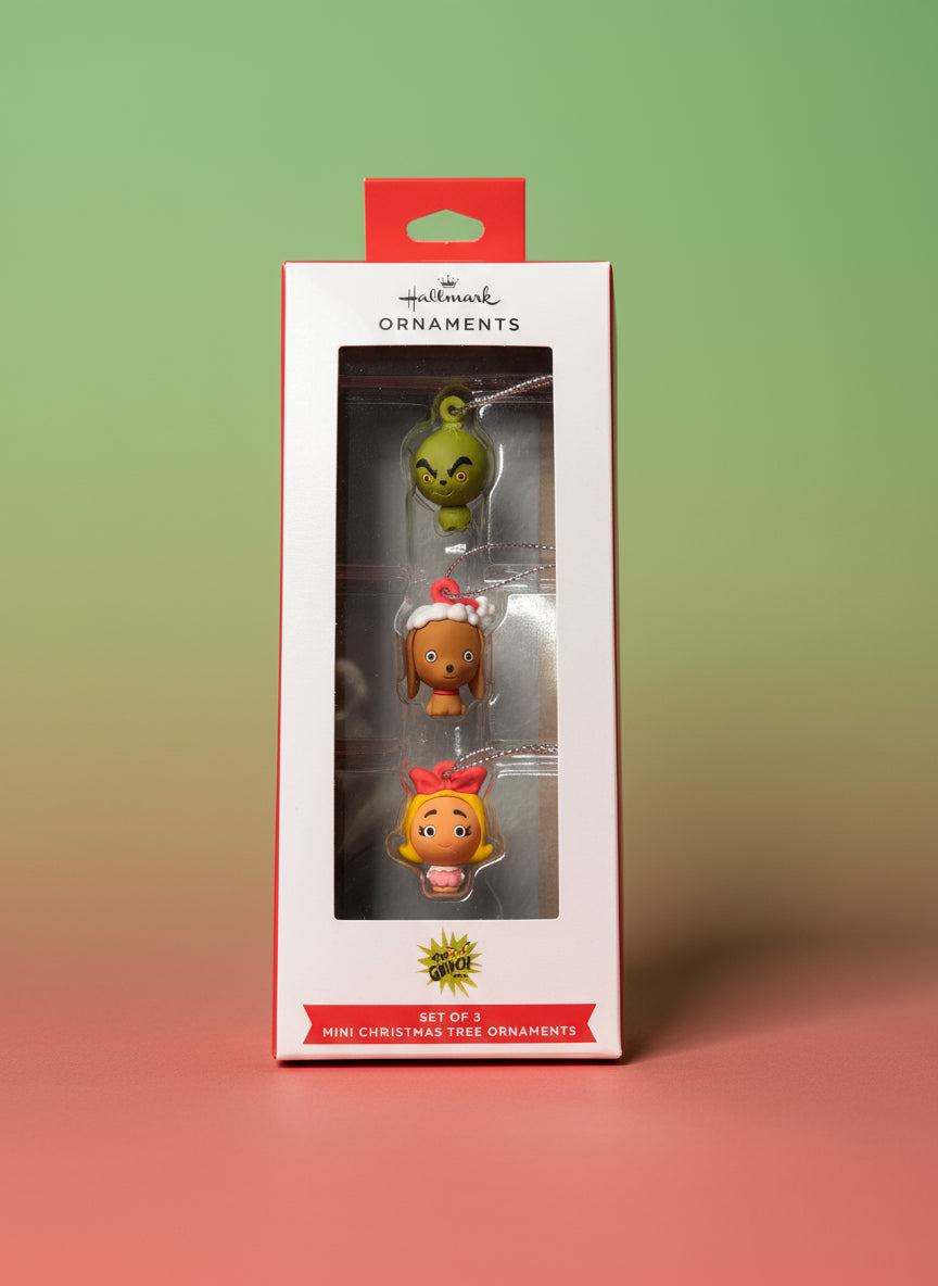 HALLMARK - Set of 3 Mini Christmas Tree Ornaments - The Grinch