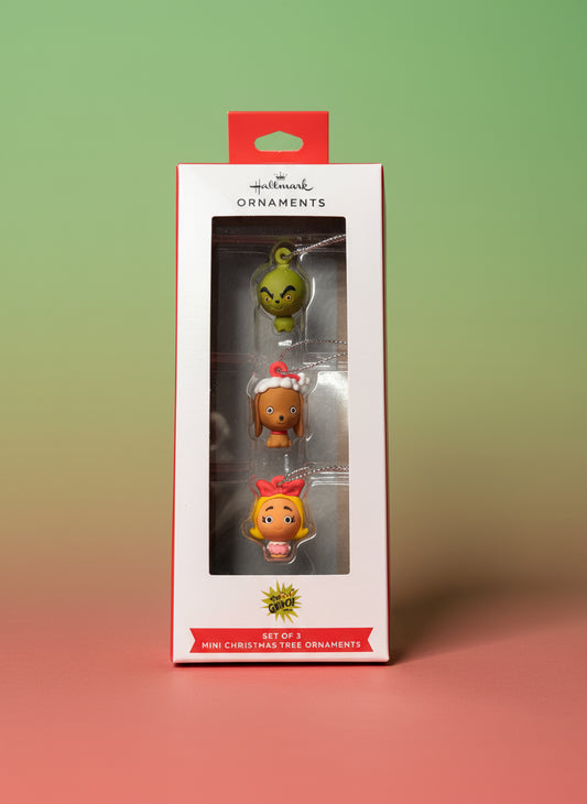 HALLMARK - Set of 3 Mini Christmas Tree Ornaments - The Grinch