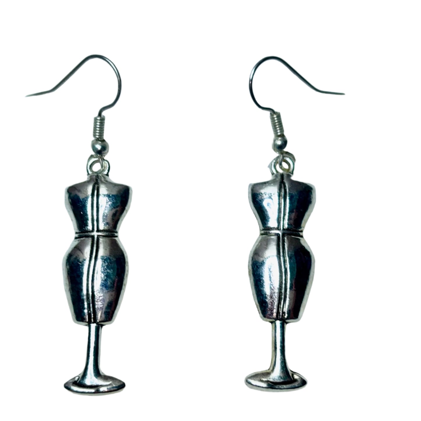 Earrings - Silvertone Miniature Dressmaker's Mannequin