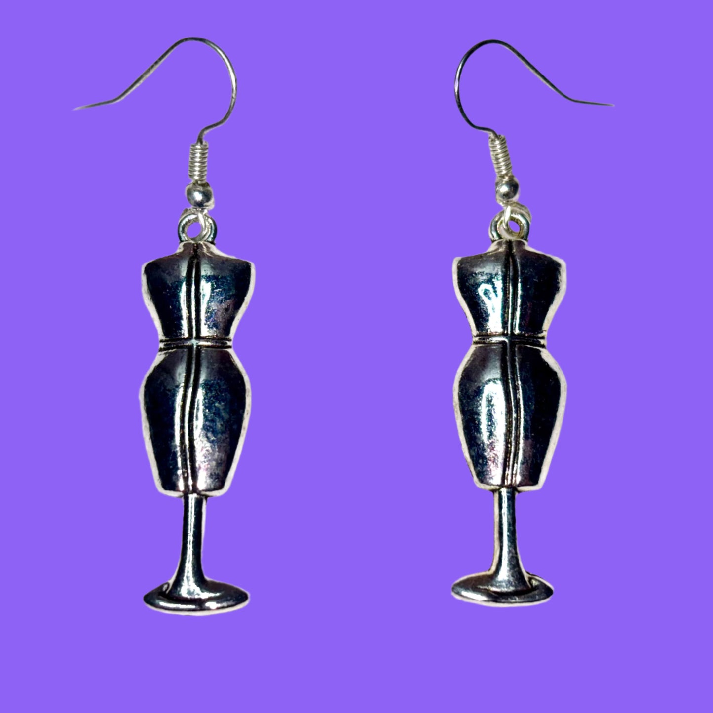 Earrings - Silvertone Miniature Dressmaker's Mannequin