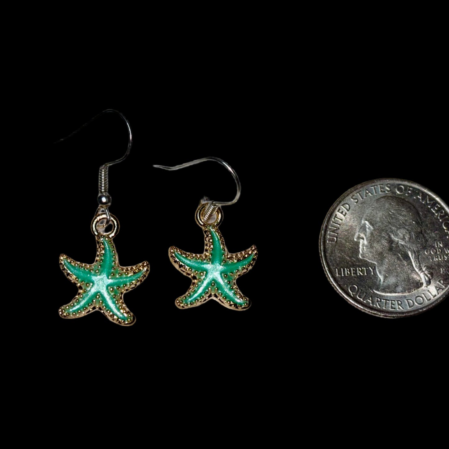 Earrings - Starfish - Light Green and Gold Tone