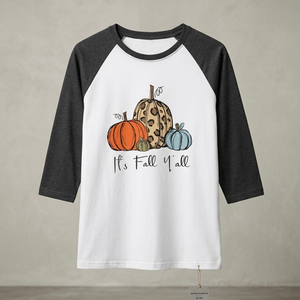 Raglan Baseball Style 3/4 Sleeve Shirt with "It's Fall Y'all" - XL