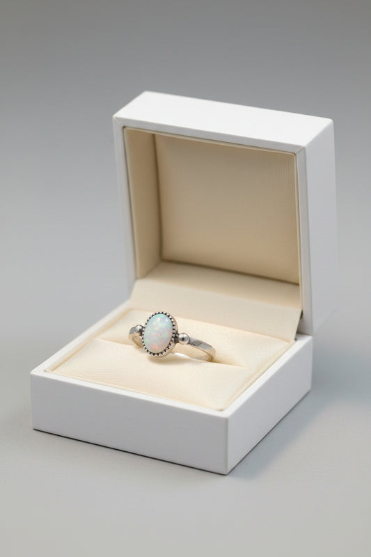 Ring - Vintage Style - Oval Opal in Sterling Silver - Size 8