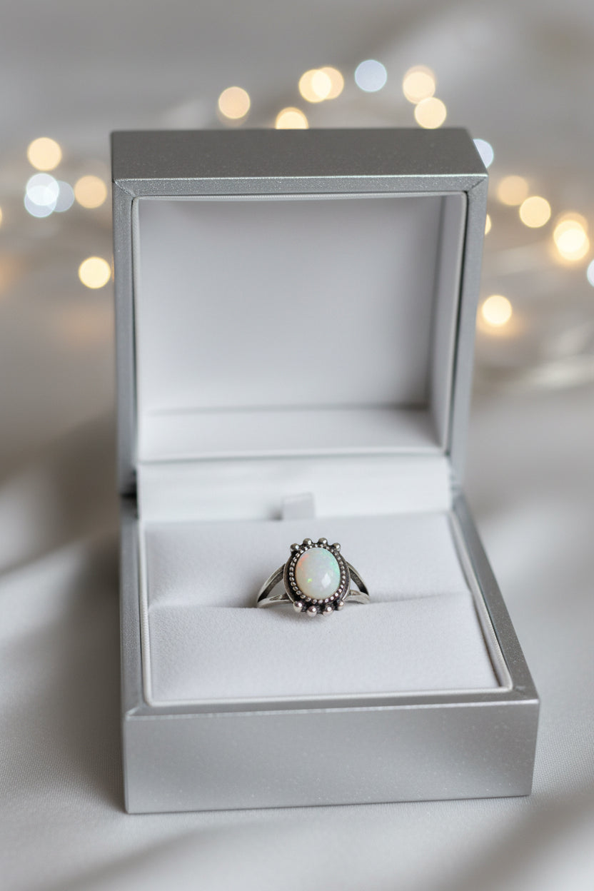 Ring - Vintage Style - Statement - White Opal - 8