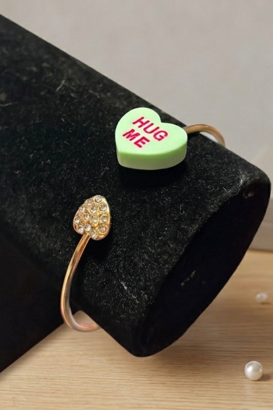 Bracelet - Gold Tone - Hearts - Mint Green - Candy Charm - Cuff