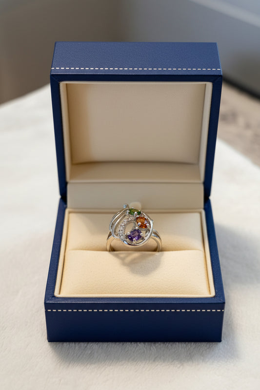 Ring - Statement - Teardrop with Cluster Multi Colored Rhinestones
