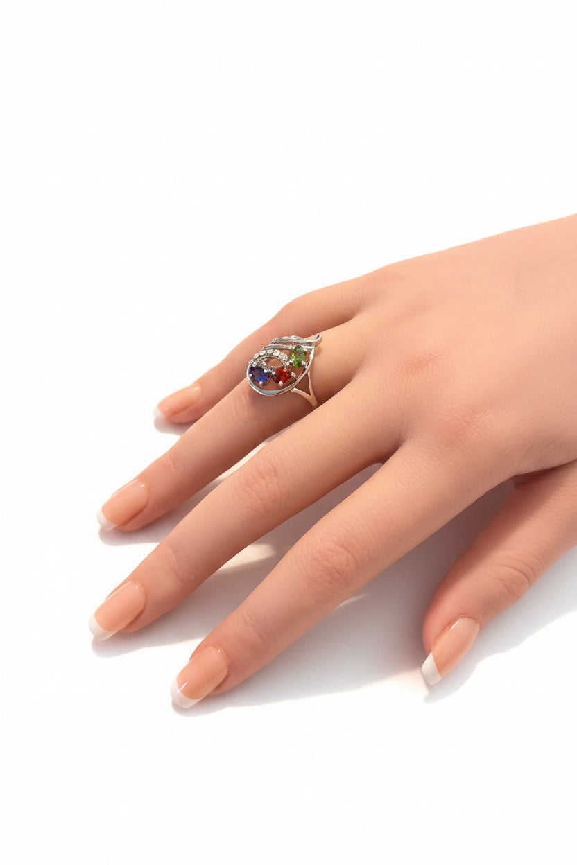 Ring - Statement - Teardrop with Cluster Multi Colored Rhinestones